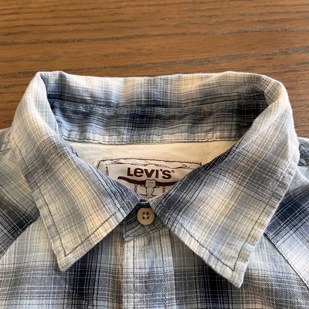 Levi's Men's Blue Plaid‎ Button-Up Western Shirt